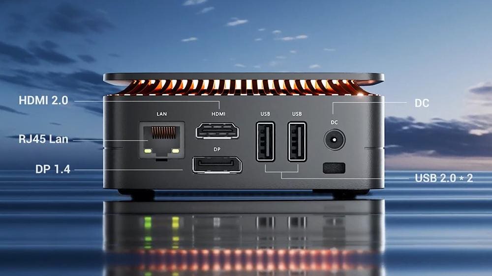 NiPoGi Mini PC N150 available ports on the back of the device