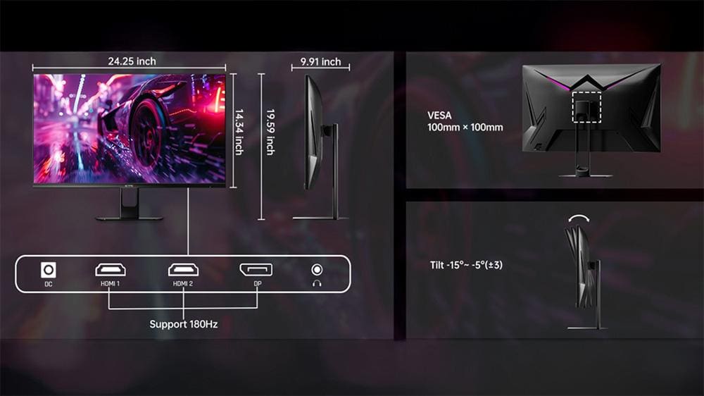 KTC 27 inch gaming monitor build and dimensions