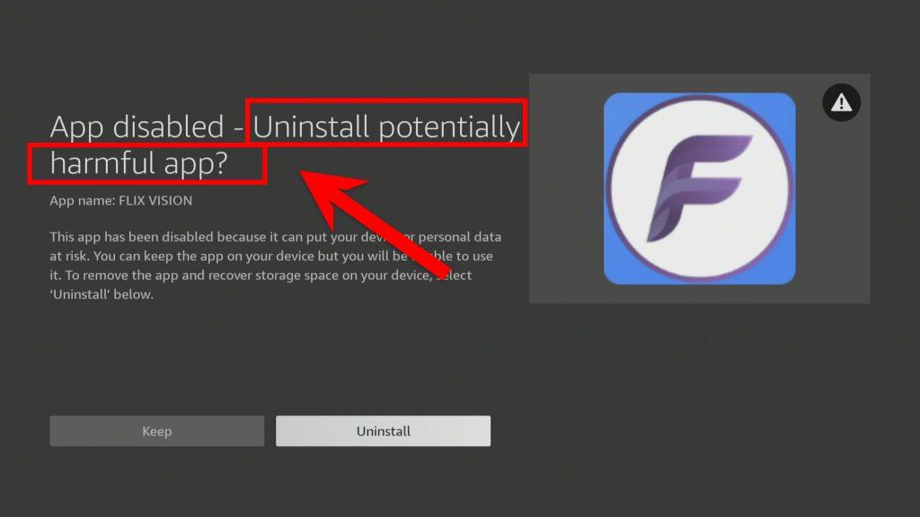 Firestick previous warning message about potentially harmful apps