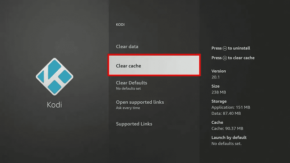 Clear the cache to help fix buffering and freezing in Kodi
