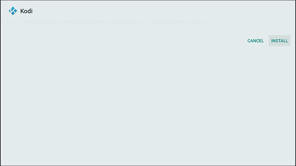 The final installation prompt for the stable version of Kodi on an Amazon Fire TV device.